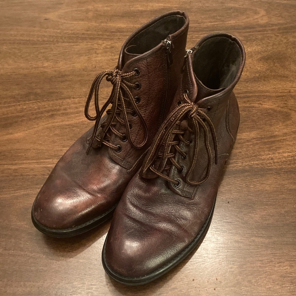 🌟HP🌟Kenneth Cole Reaction Brown Leather Select-Ive Combat Boots Lace/Zip Up